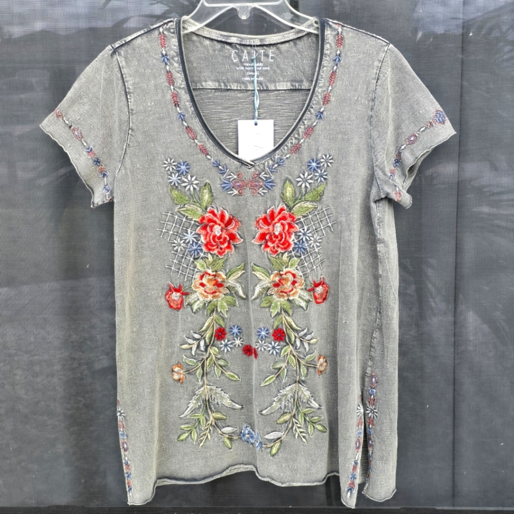 Gray Floral Embroidered Women's Blouse-very good used condition